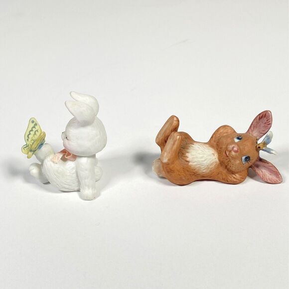 Vtg Porcelain Mini Rabbit Figurines Butterfly White Brown Bunny Matte Ceramic - Picture 7 of 11